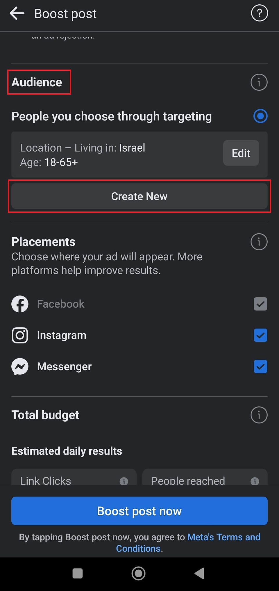 screen shot of facebook business page
