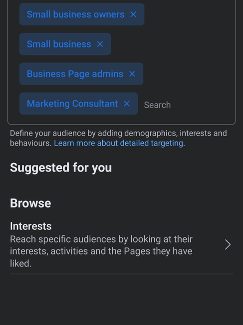 screen shot of facebook business page