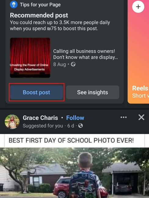screen shot of facebook business page showing How to Create Facebook Ads on Mobile