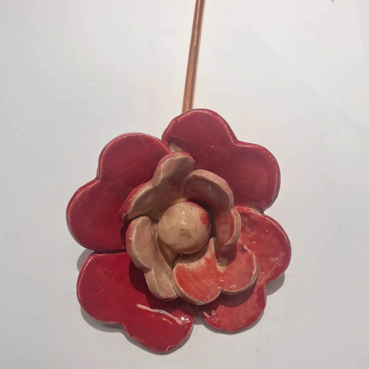 Red Flower Ceramic Garden Stake