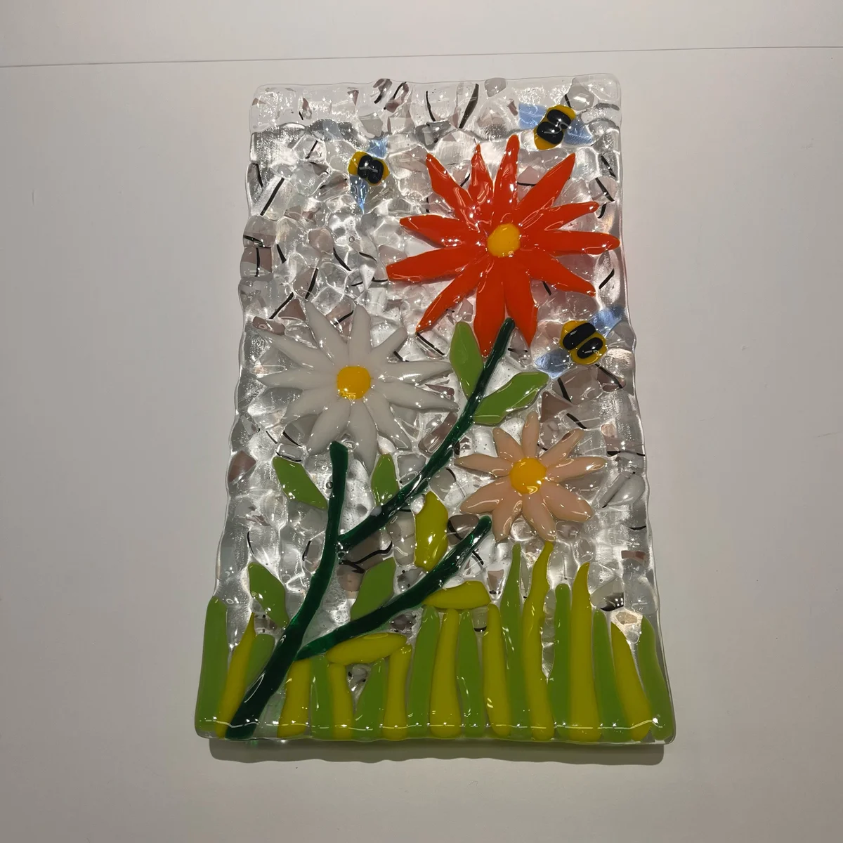 'Bees and Colorful Flowers' Glass Dish