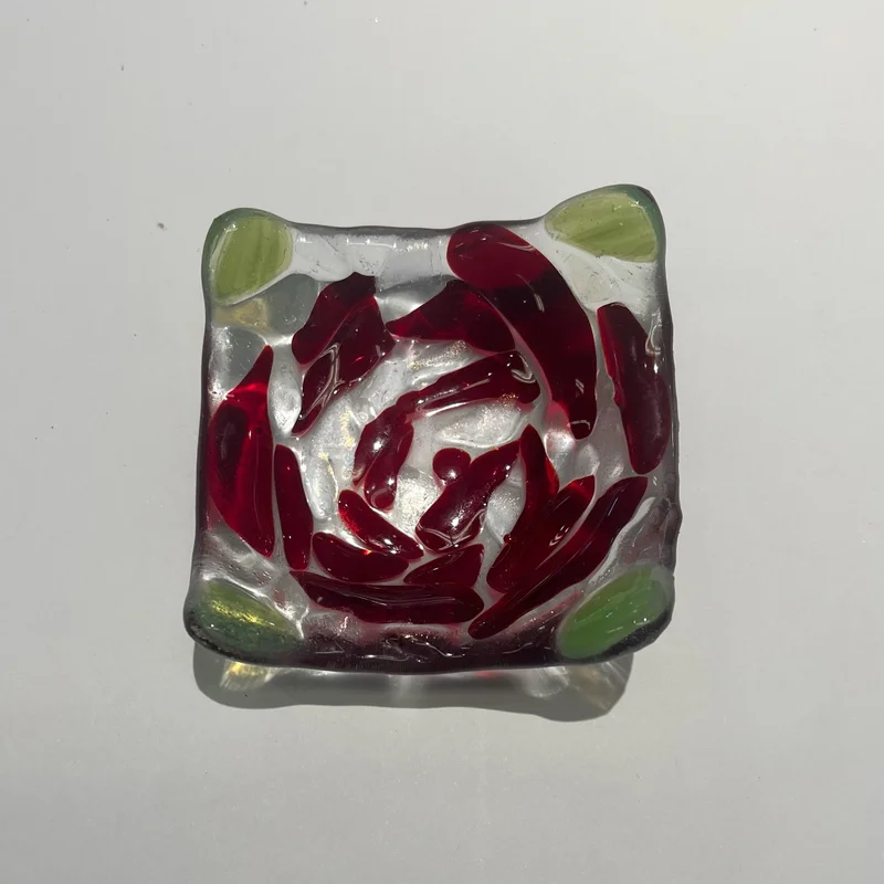 'Dark Red Rose' Glass Ring Dish