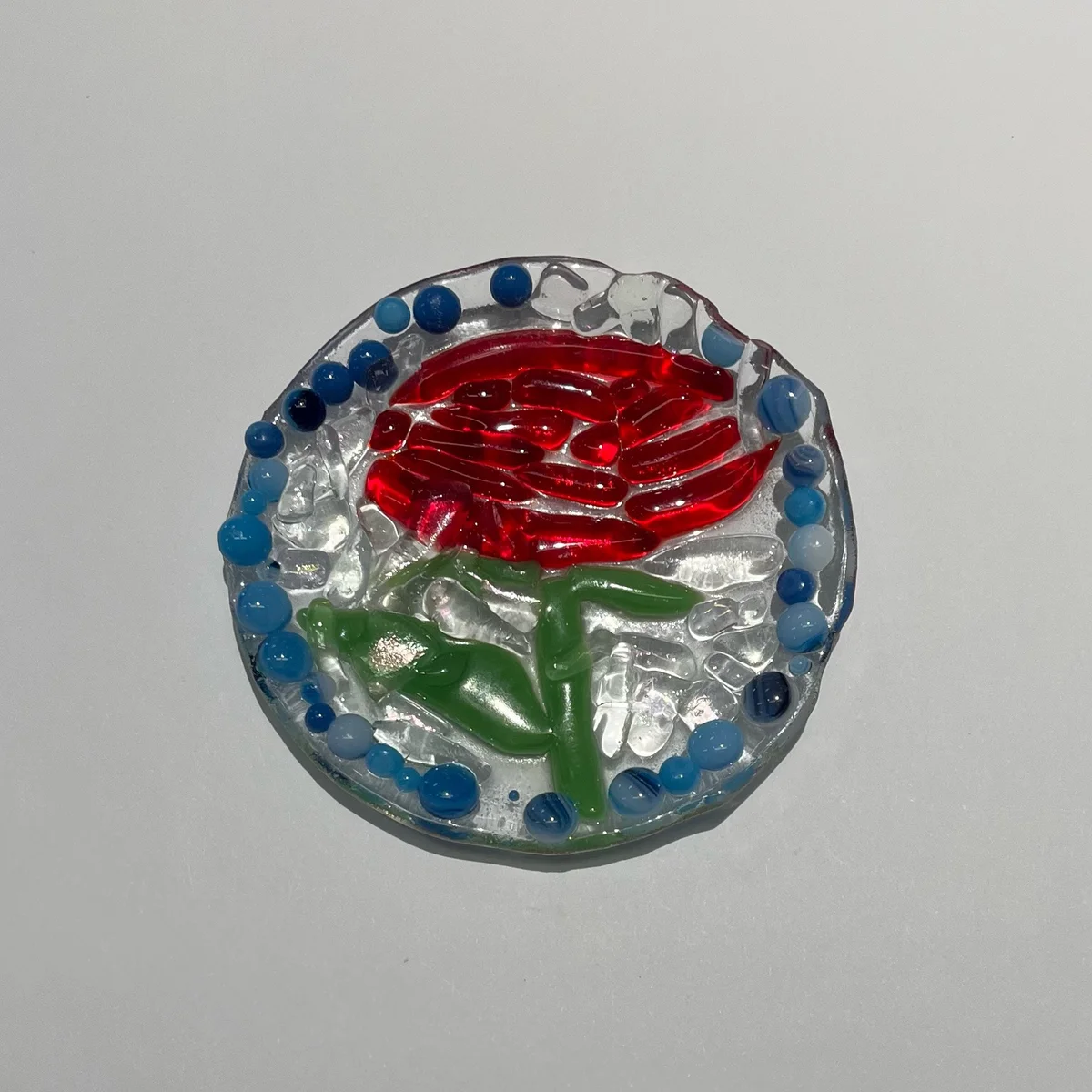 Red Rose Glass Ring Dish