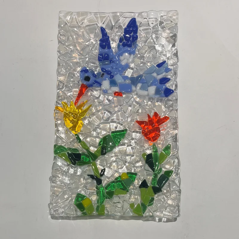 Blue Hummingbird Glass Dish