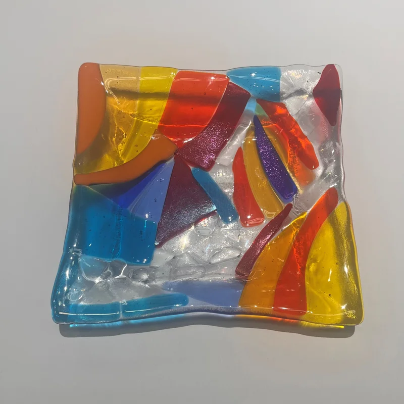 Vibrant Geometric Glass Dish