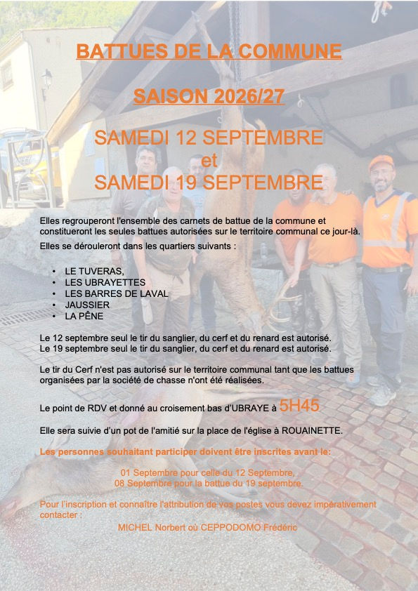 BATTUES DE LA COMMUNE SAISON 2026/27