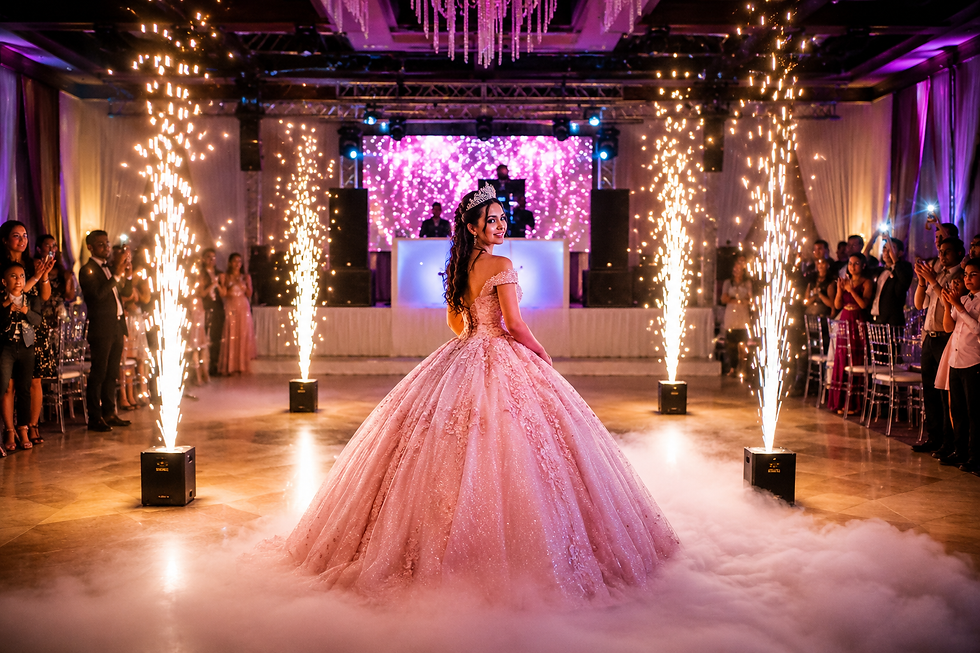 Quinceañera mobile DJ service with sparklers and fog