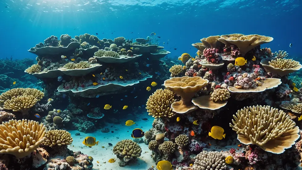 Wide angle view of a vibrant coral reef in Curacao