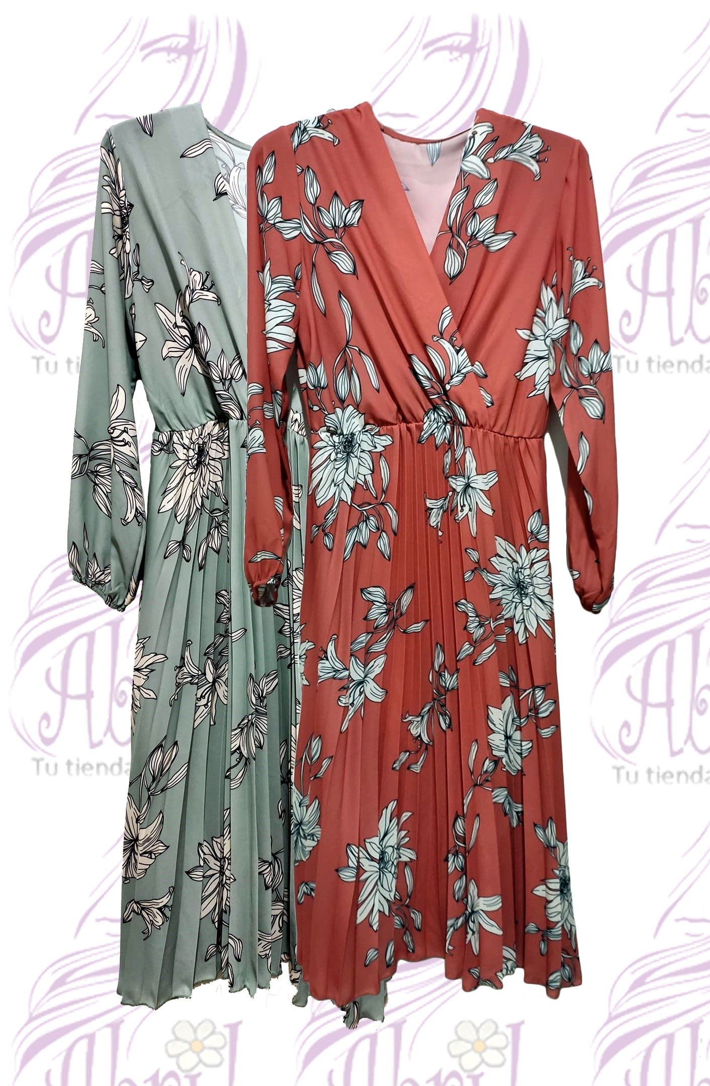 Vestido largo estampado plisado