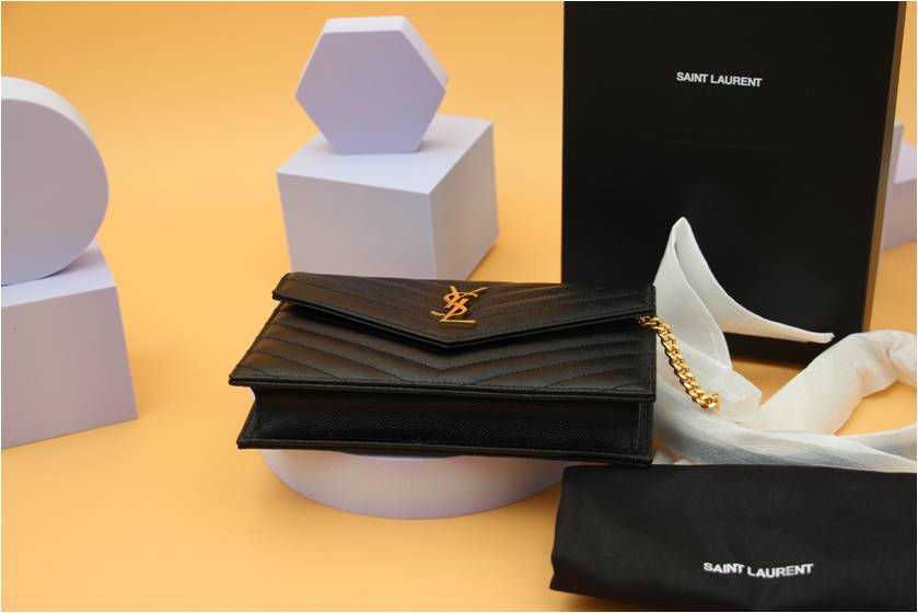 Thumbnail: SAINT LAURENT BLACK SMALL WALLET ON CHAIN GOLD HARDWARE