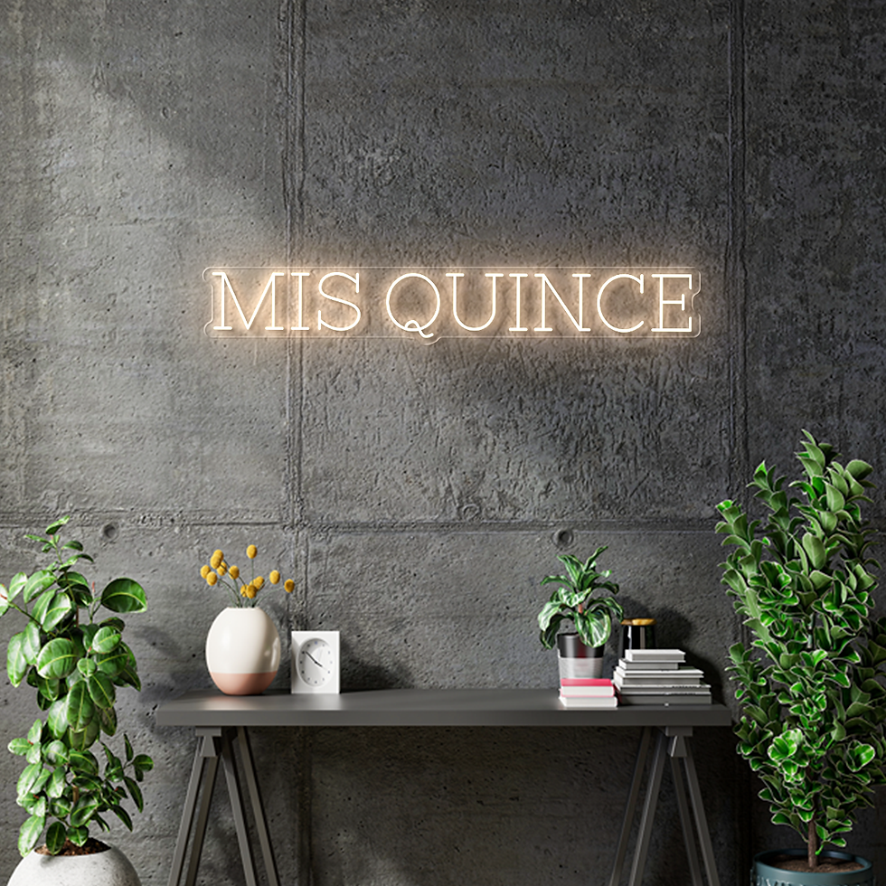 Mis Quince Neon Sign Hanging in a Gray Wall