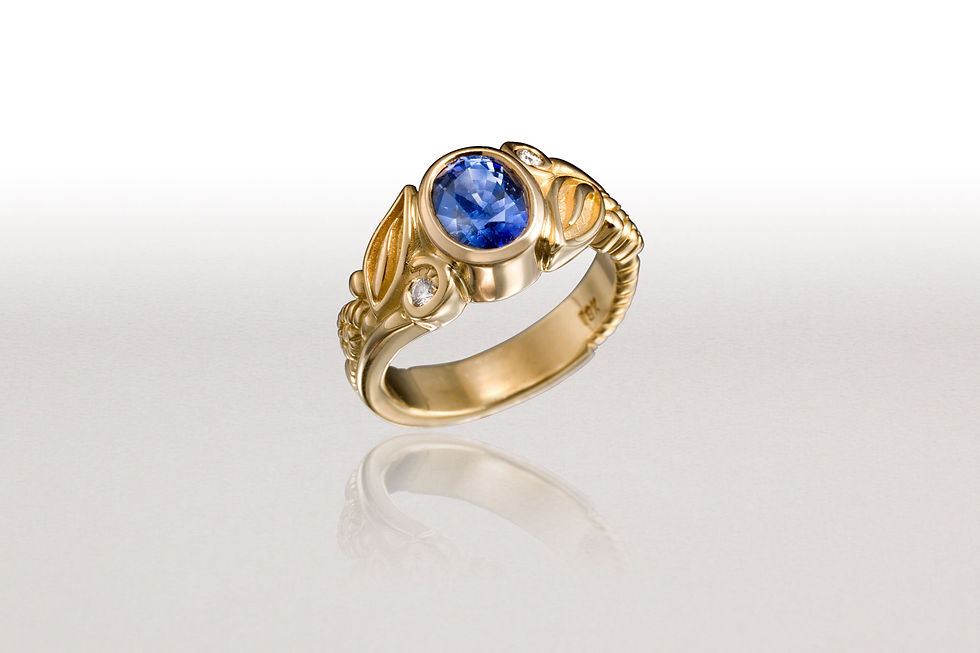 Leaf & Fern Ring / Blue Sapphire & Diamonds