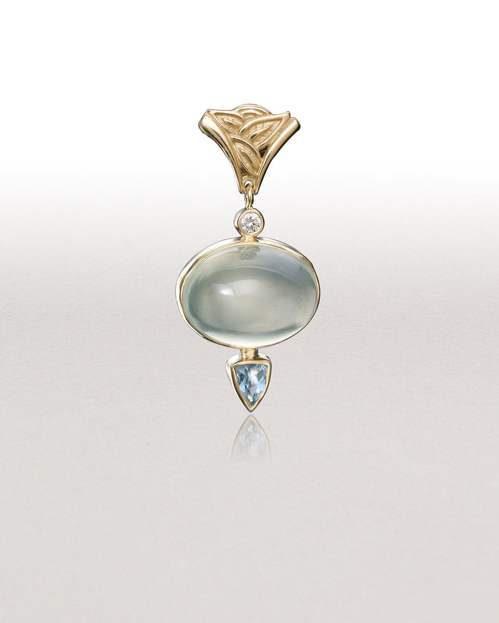 Leaf Wedge Sage Moonstone Pendant