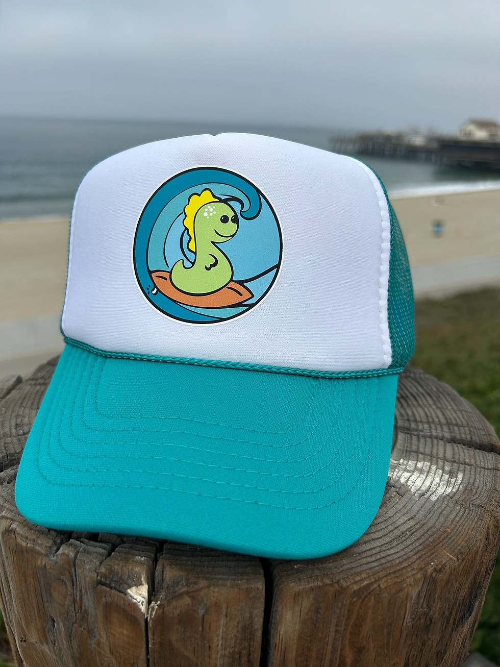 Thumbnail: Youth Trucker Baseball Hat. Teal & White
