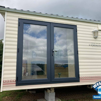 Static caravan french doors in Grey