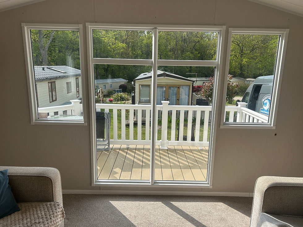 Static caravan sliding patio door conversion.