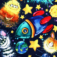 Fuzzy monsters in Space and rocket ships 