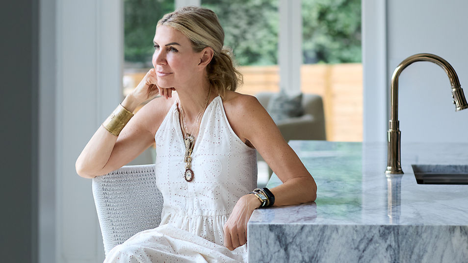 Designer Lisa Sherry in her client's 4,300-square foot Charlotte townhome.