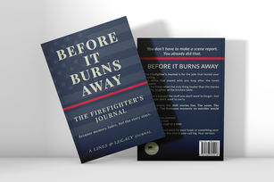 Lines & Legacy Fire Journal with deep red stripe design and quote honoring the grit, courage, and legacy of firefighting service