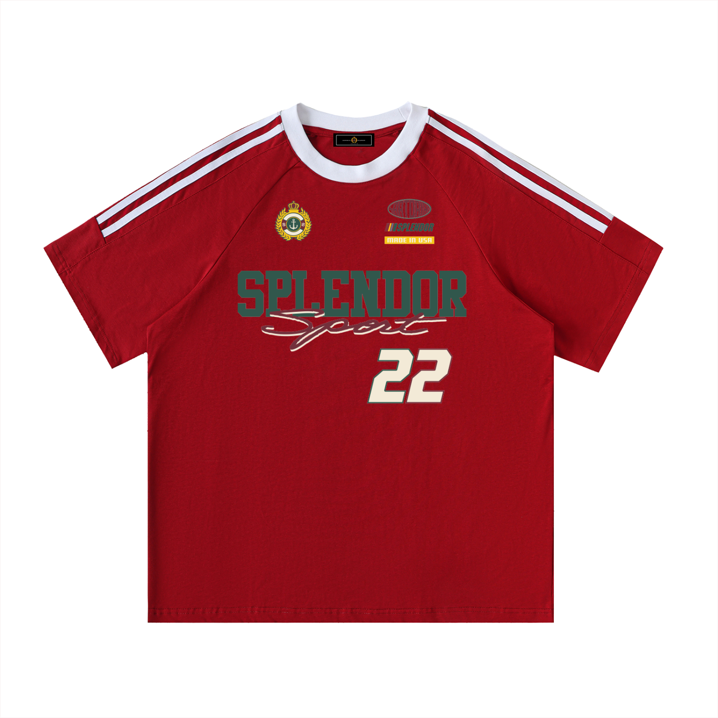 Contrast Tape Crewneck Cotton T-Shirt