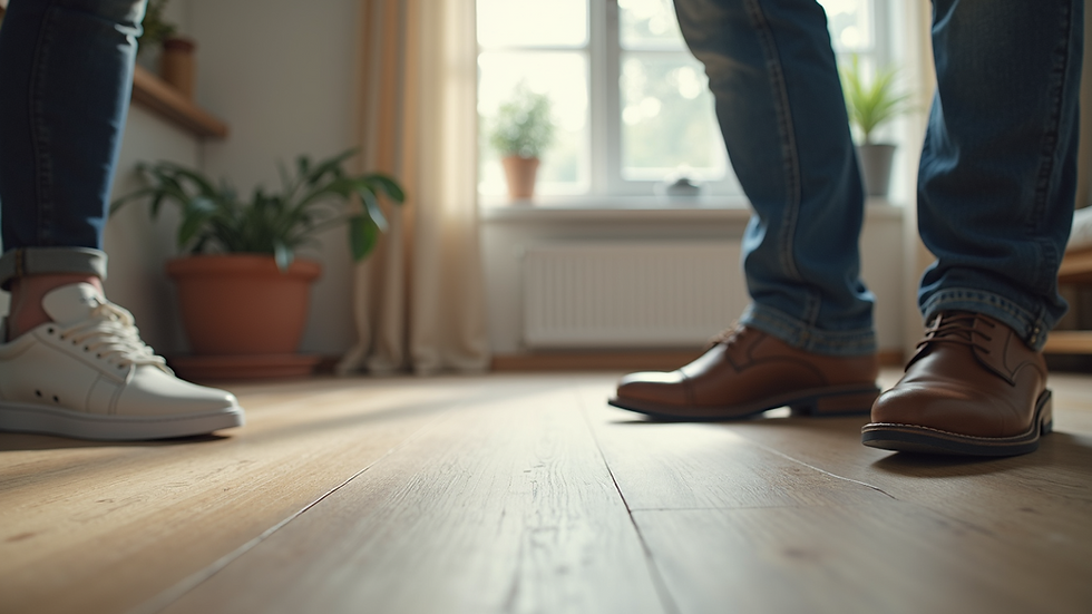 Eye-level view of a flooring consultation in progress