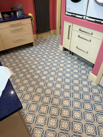 Retro vinyl flooring installation in a kitchen