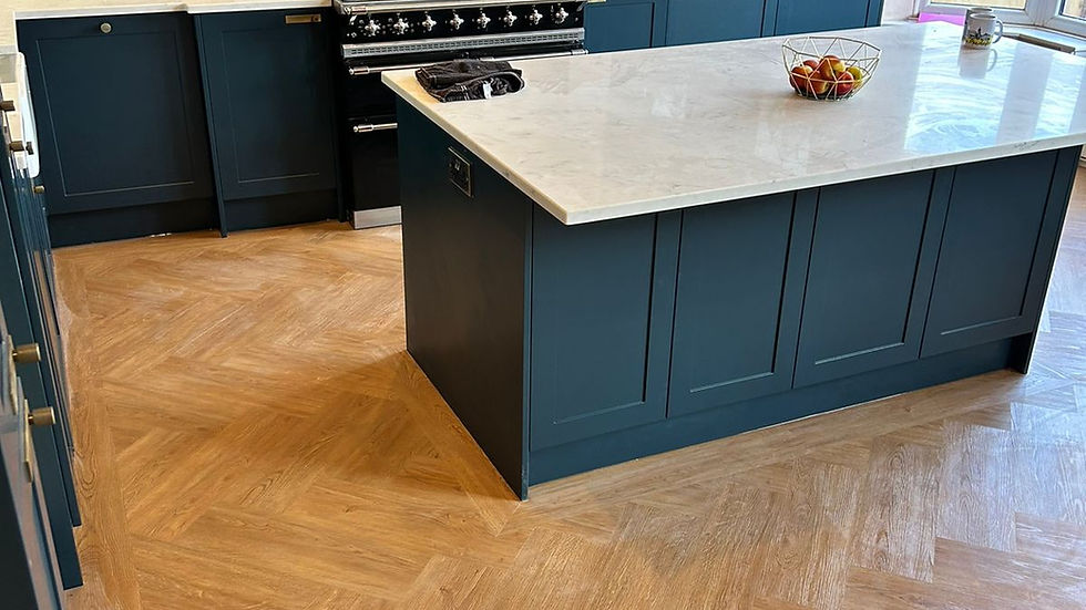 Close-up view of luxury vinyl plank flooring in a modern living room