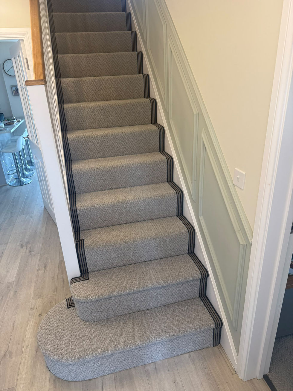 Premium herringbone carpet staircase transformation