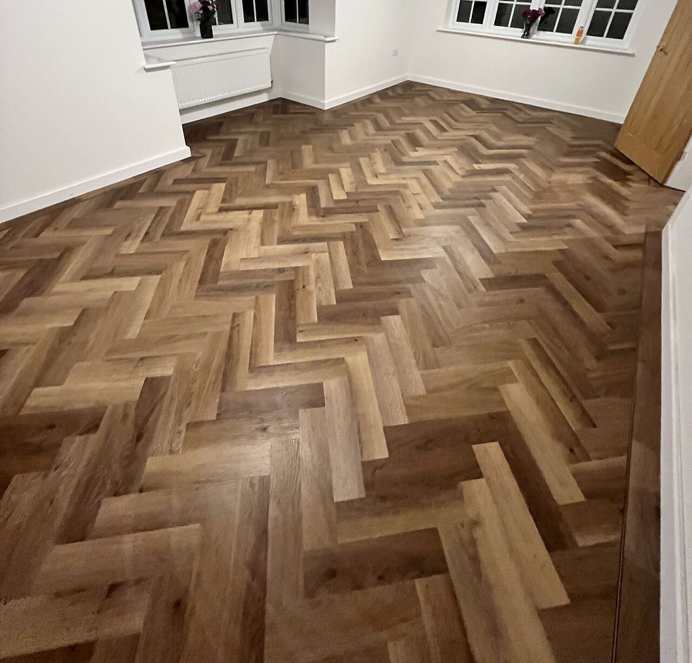 Close-up view of luxury vinyl tile flooring with wood grain texture