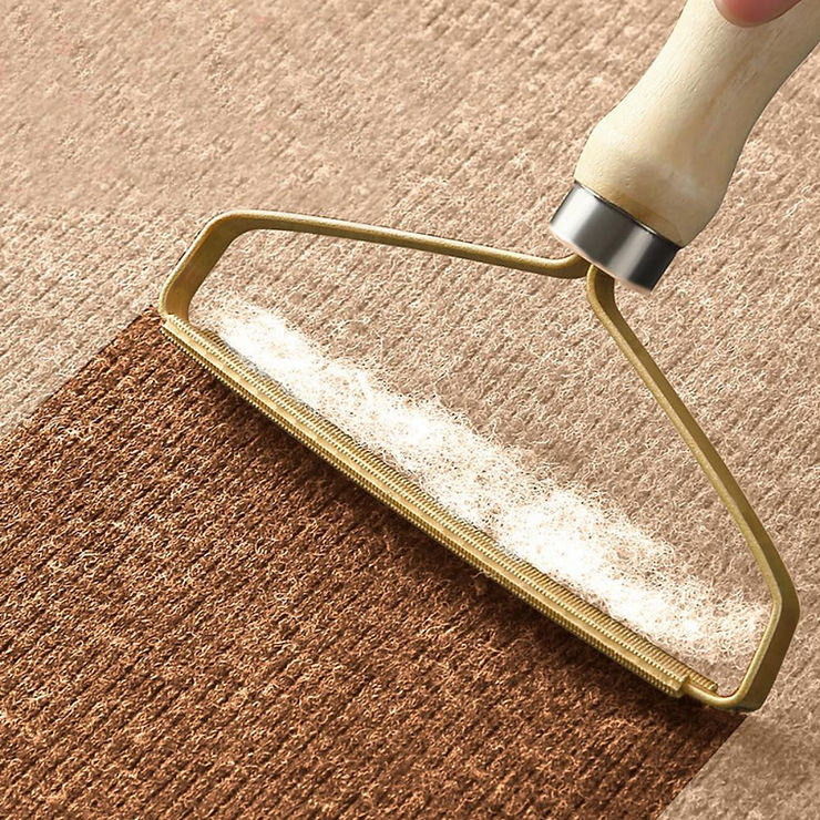 Carpet scraper tool removing lint and dust from a carpet