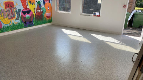 Polysafe Mosaic Fusion Grey in Oakgrove Primary School's canteen.