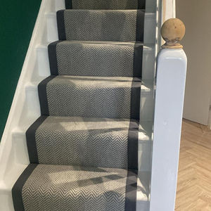 Fibre Flooring Herringbone Dapple Stair Runner with grey taped edges