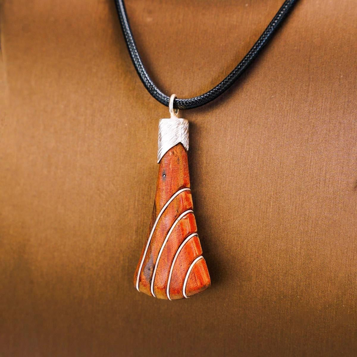 Fish Tail Wood and Silver Necklace 1154