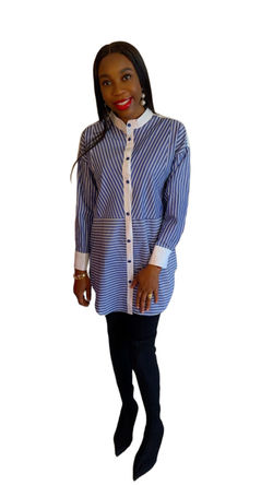 Blue stripe shirt dress