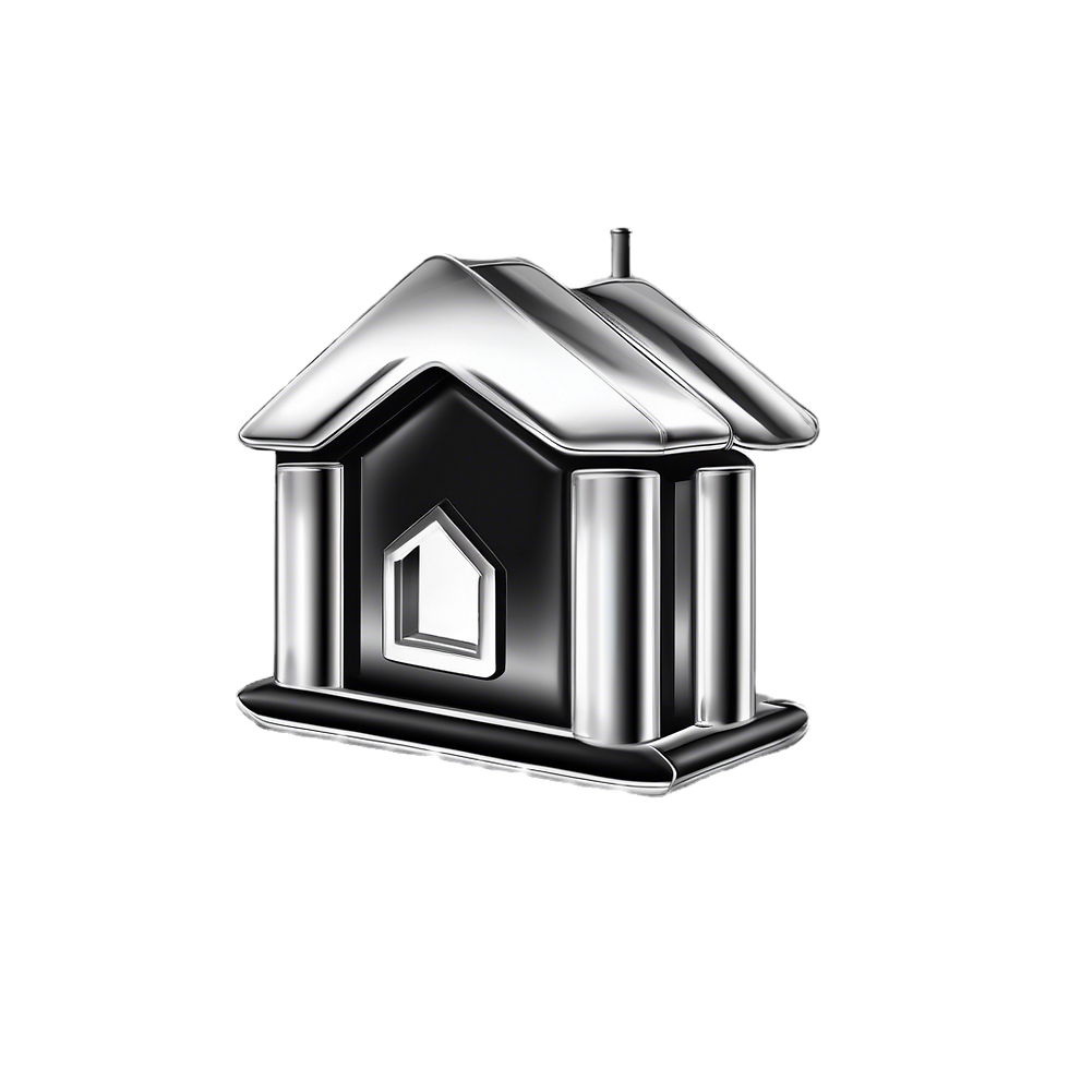 metallic icon, real estate, inflatable, chrome, without background, black and white,.png