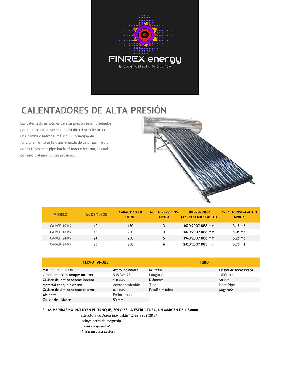 Miniatura: Calentador Solar de alta presión 18 tubos (4 a 5 personas)