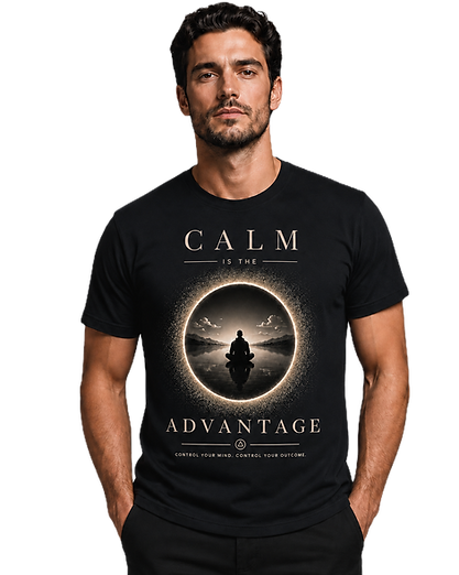 Calm is the Advantage black graphic t-shirt from 6° Expressions.