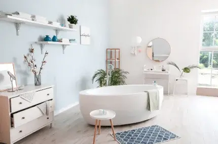 bright bathroom with freestanding bath