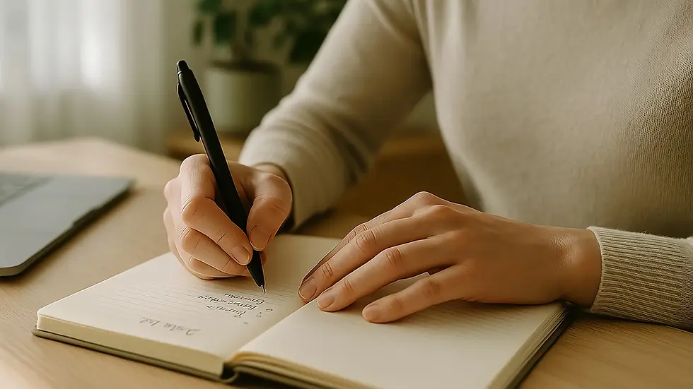 Close up of someone writing a list in a notebook, reflecting the pressure to stay productive and the perfectionism patterns explored in this blog.
