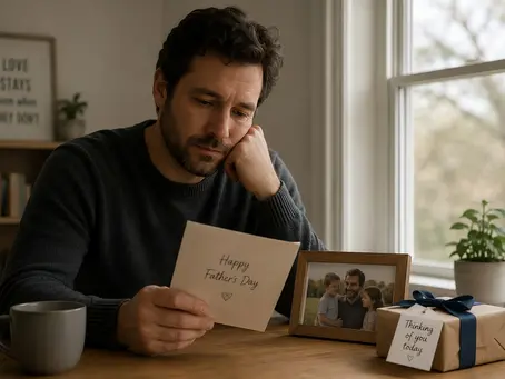 Person reflecting on grief, anxiety, and complicated family feelings around Father’s Day.