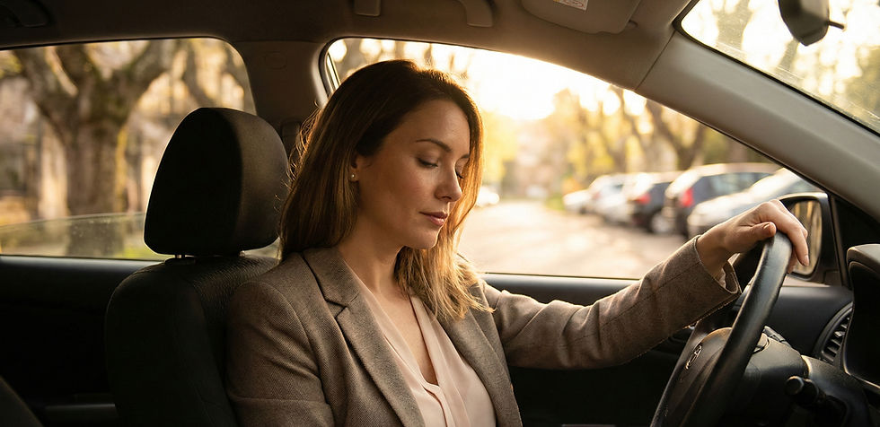 woman sitting in the car after a long day