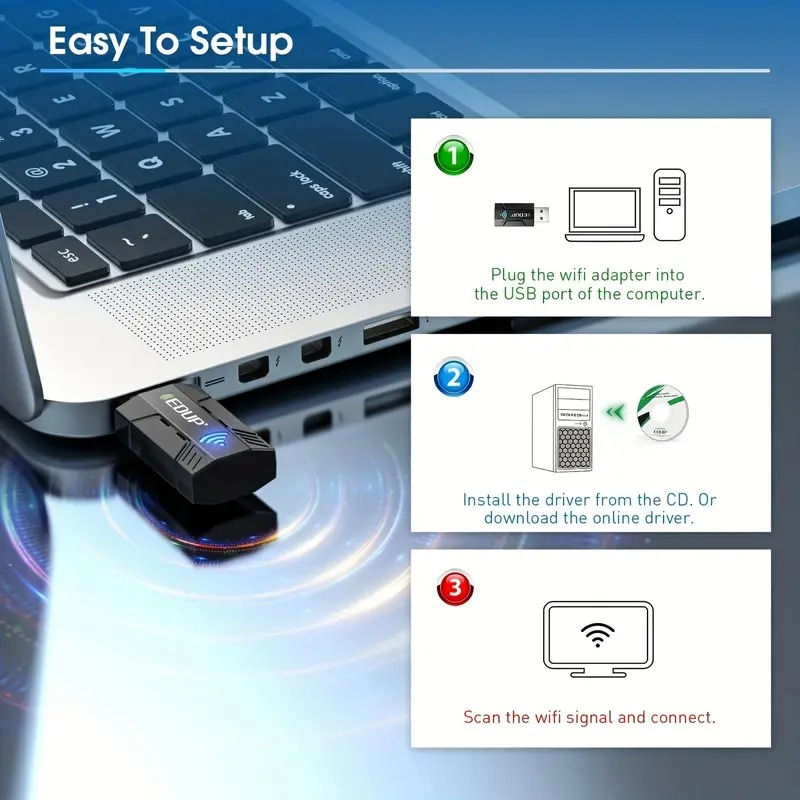 Miniatura: EDUP AC1300Mbps USB WiFi Adapter for PC and Laptop