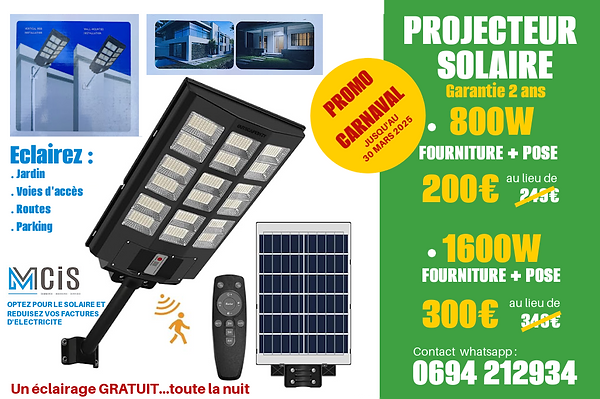 Projecteur solaire 800W à 1600W