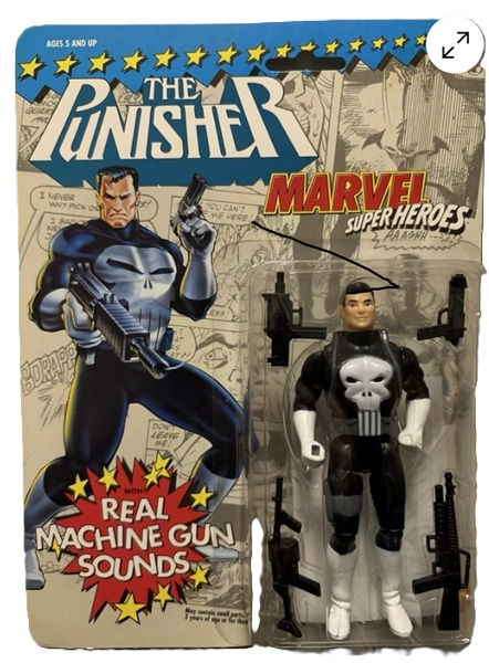 THE PUNISHER w machine gun sounds MARVEL SUPER HEROES figure, ToyBiz 1991, MOC