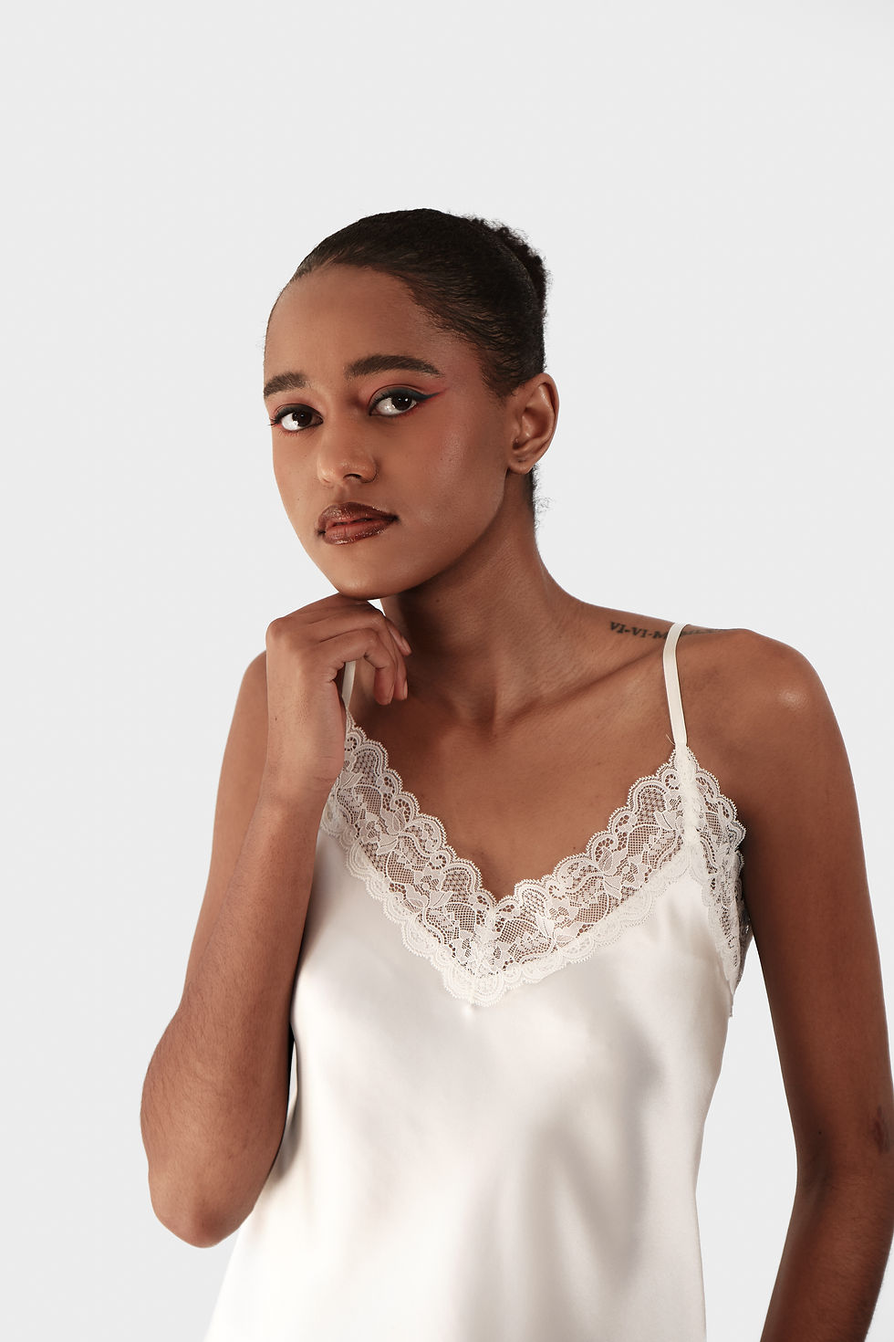 Thumbnail: SILK & LACE CAMISOLE-BEIGE