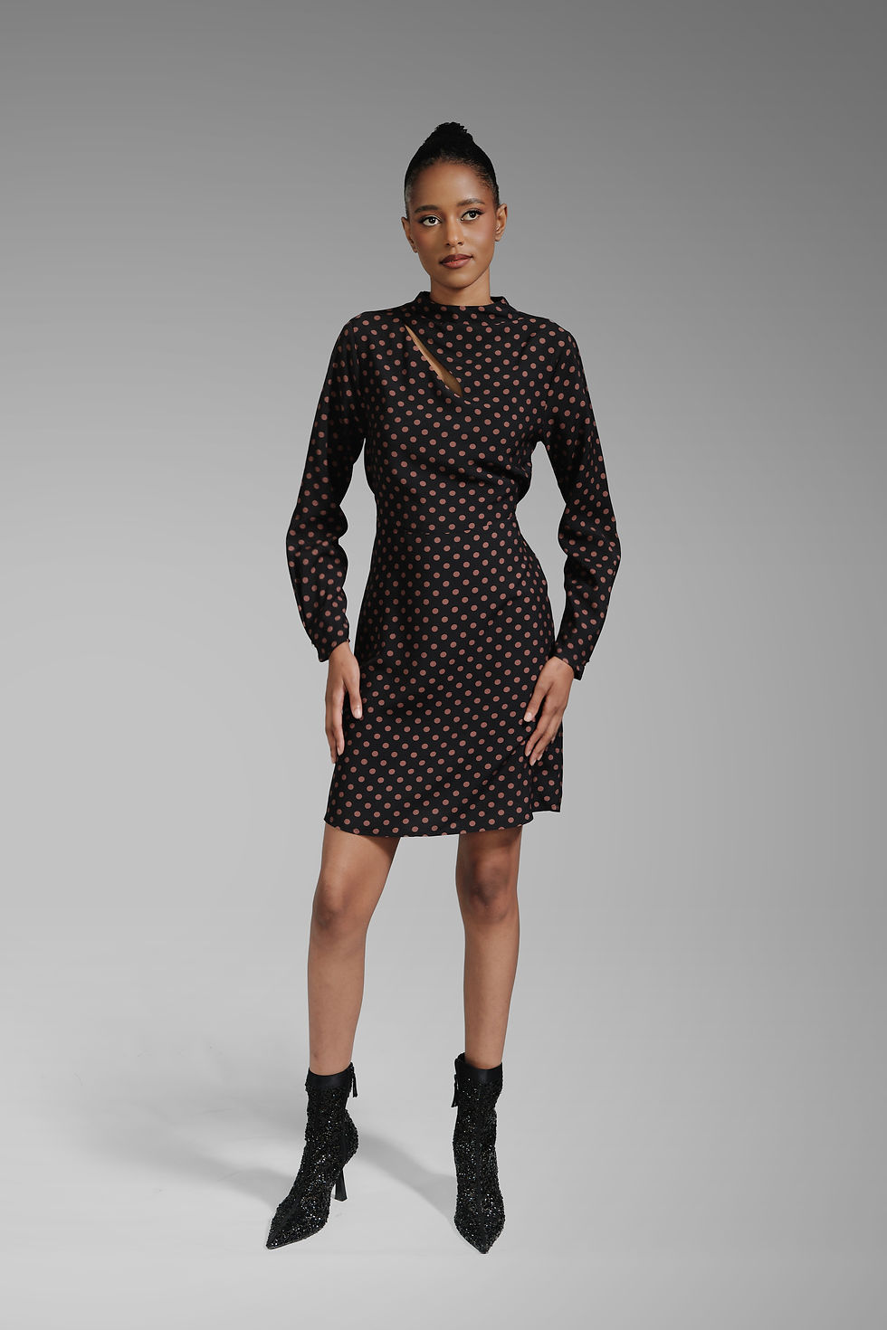 Thumbnail: DRESS WITH DOTS  PALINTO BROWN