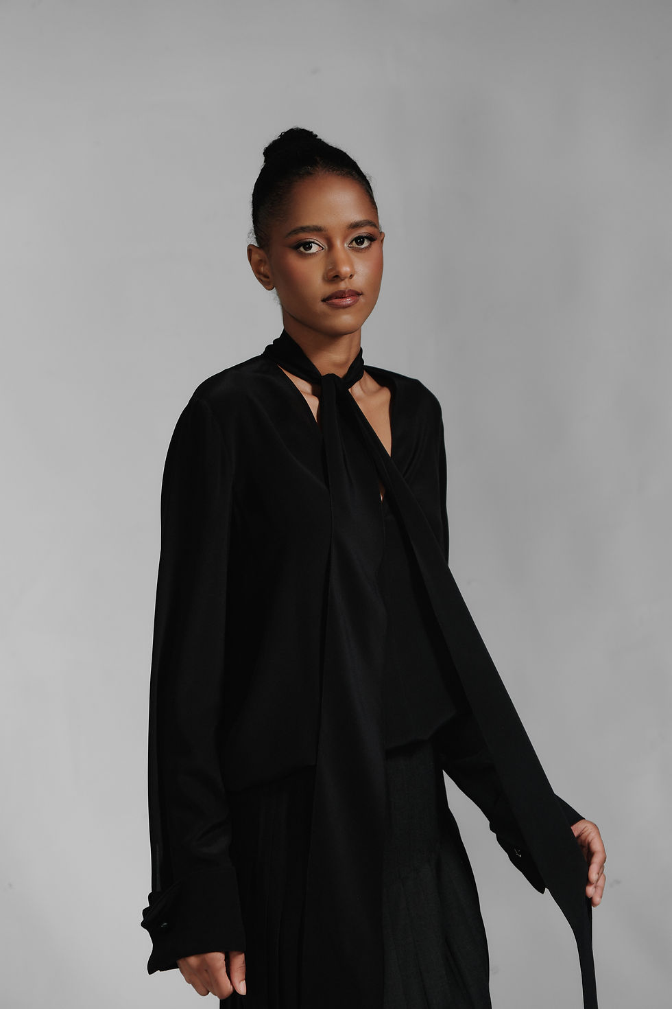 Thumbnail: 100% SILK BLOUSE WITH LONG TIE