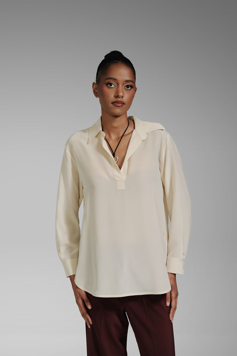 Thumbnail: 100% SILK POLO-NECK BLOUSE