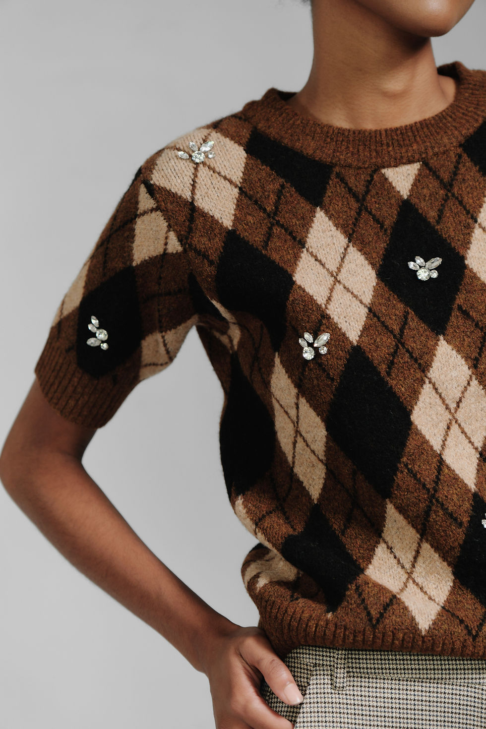 Thumbnail: ARGYLE MOTIF SHORT SLEEVE TOP