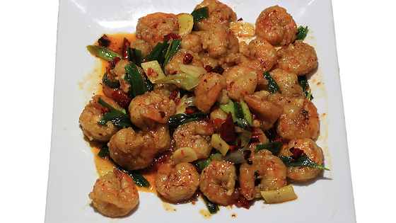 170. Gebratene geschälten Riesengarnelen mit trockenen Chili Ingwer und Knoblauch 干炒大虾